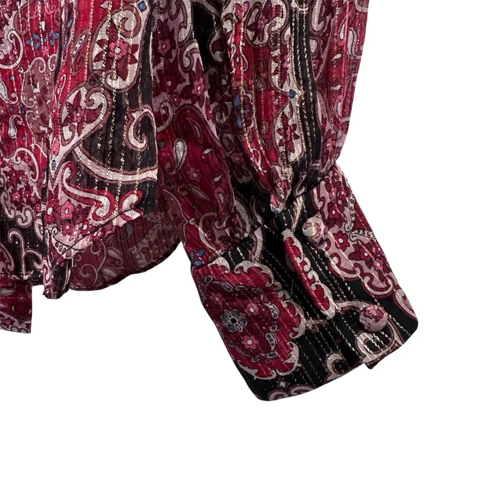 Kate Spade Medallion Metallic Silk Patterned Blouse Size Large